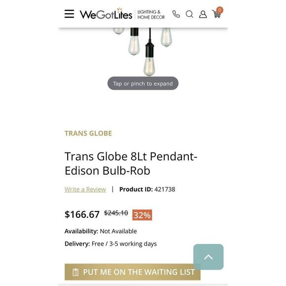 Trans Globe 8 Light Hanging Pendant Edison Bulb Dining Entry Lighting Fixture - Picture 9 of 10